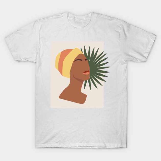 Black Woman Palm Leaf T-Shirt by JunkyDotCom